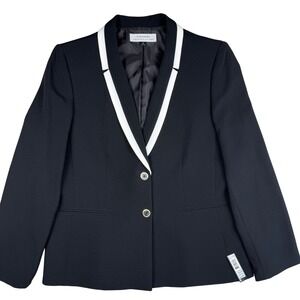 Tahari Arthur S Levine Black Ivory Trim Blazer Size 14 Two Button Jacket Office